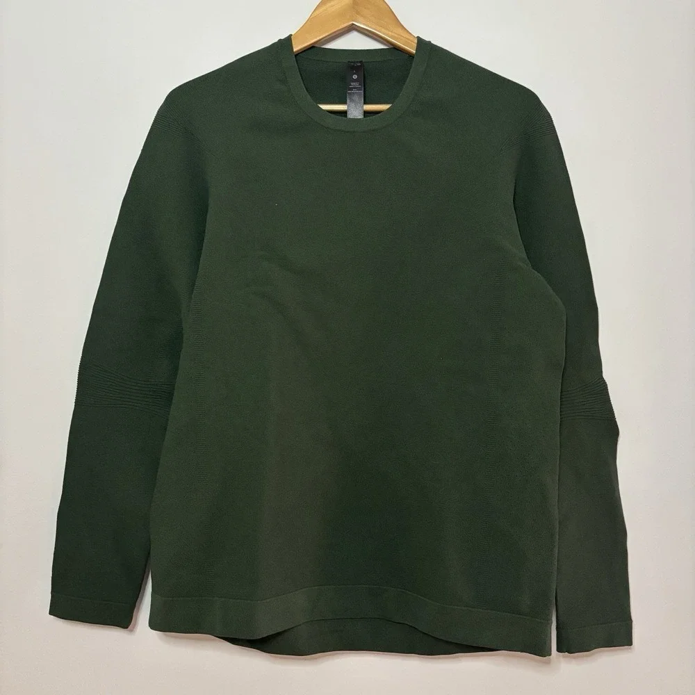Lululemon All Around Crew Neck Sweater Mens Medium‎ Green Textured Knit Stretch
